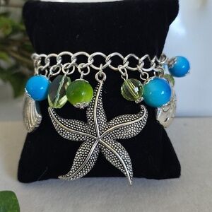 Vintage Silver Nautical Charm Bracelet Toggle Clasp